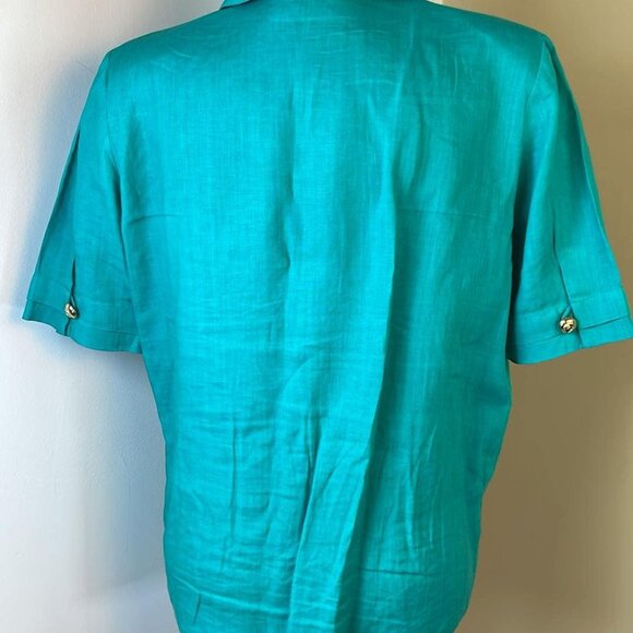 Vintage Valentino Women's SZ44 GREEN Flax button up blouse 90s Costumer Designer - Picture 9 of 9